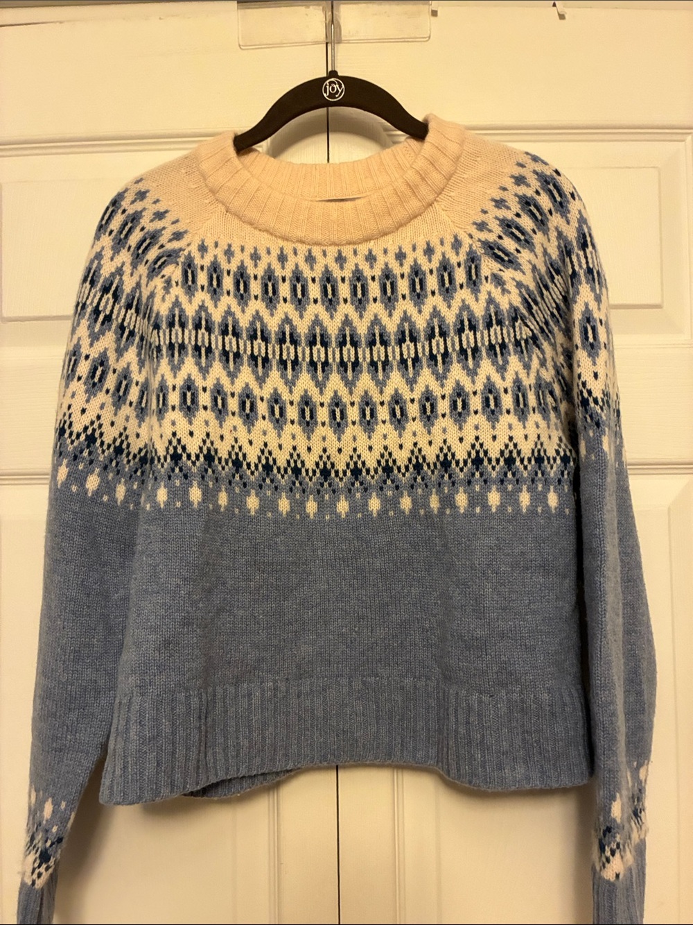 J.Crew Cashmere Diamond Fair Isle Sweater Blue White Small HO24